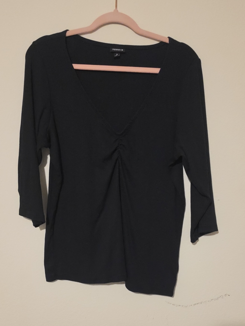 torrid Black V-Neck Ruched Front Long Sleeve Top